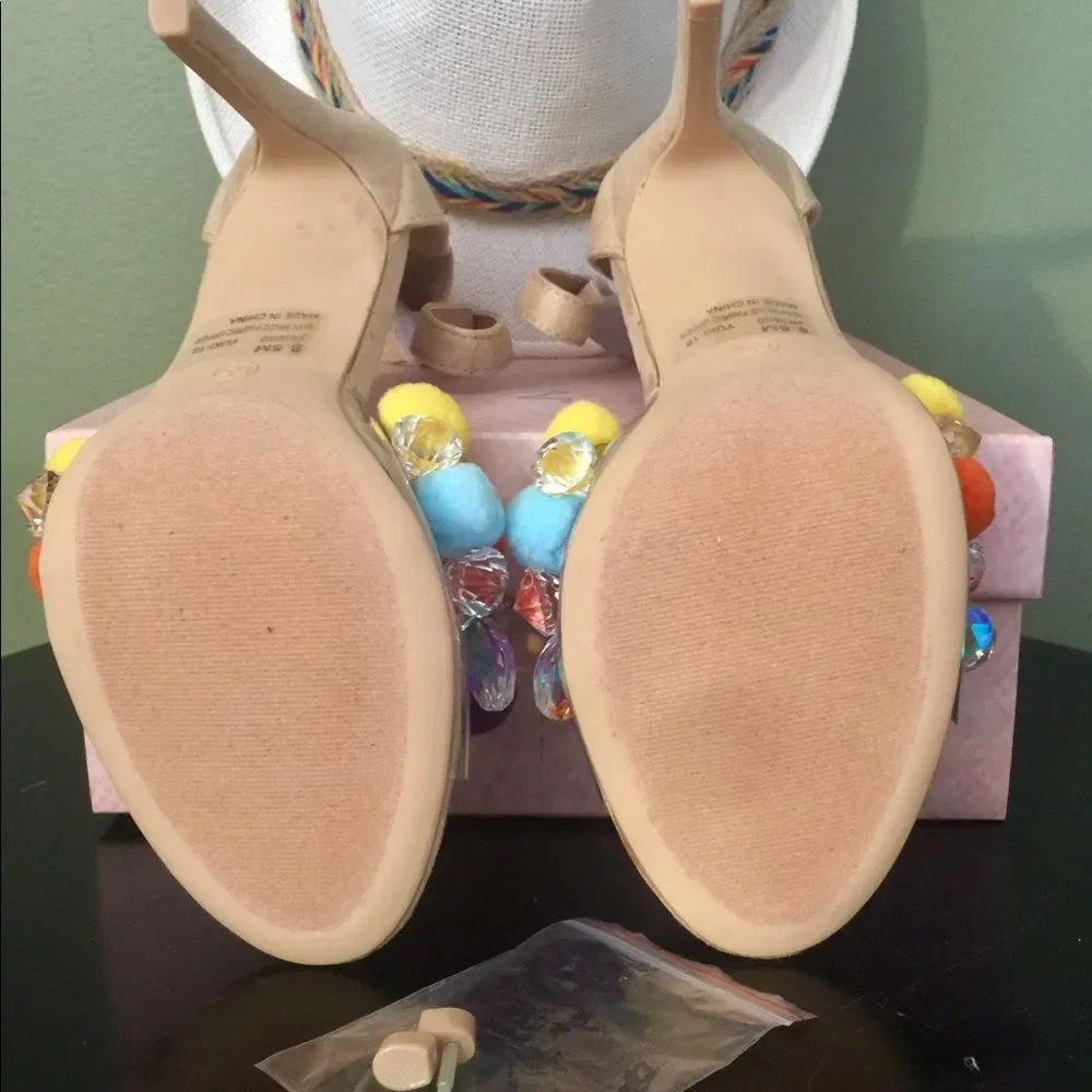 ❌ SOLD OUT❌ Cape Robbin Pom Pom Nude Strap Heels Size 8,5 & 10 New In Box - Picture 8 of 9